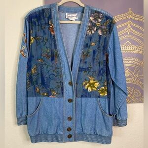 Vintage Denim Embroidered Patchwork Shacket